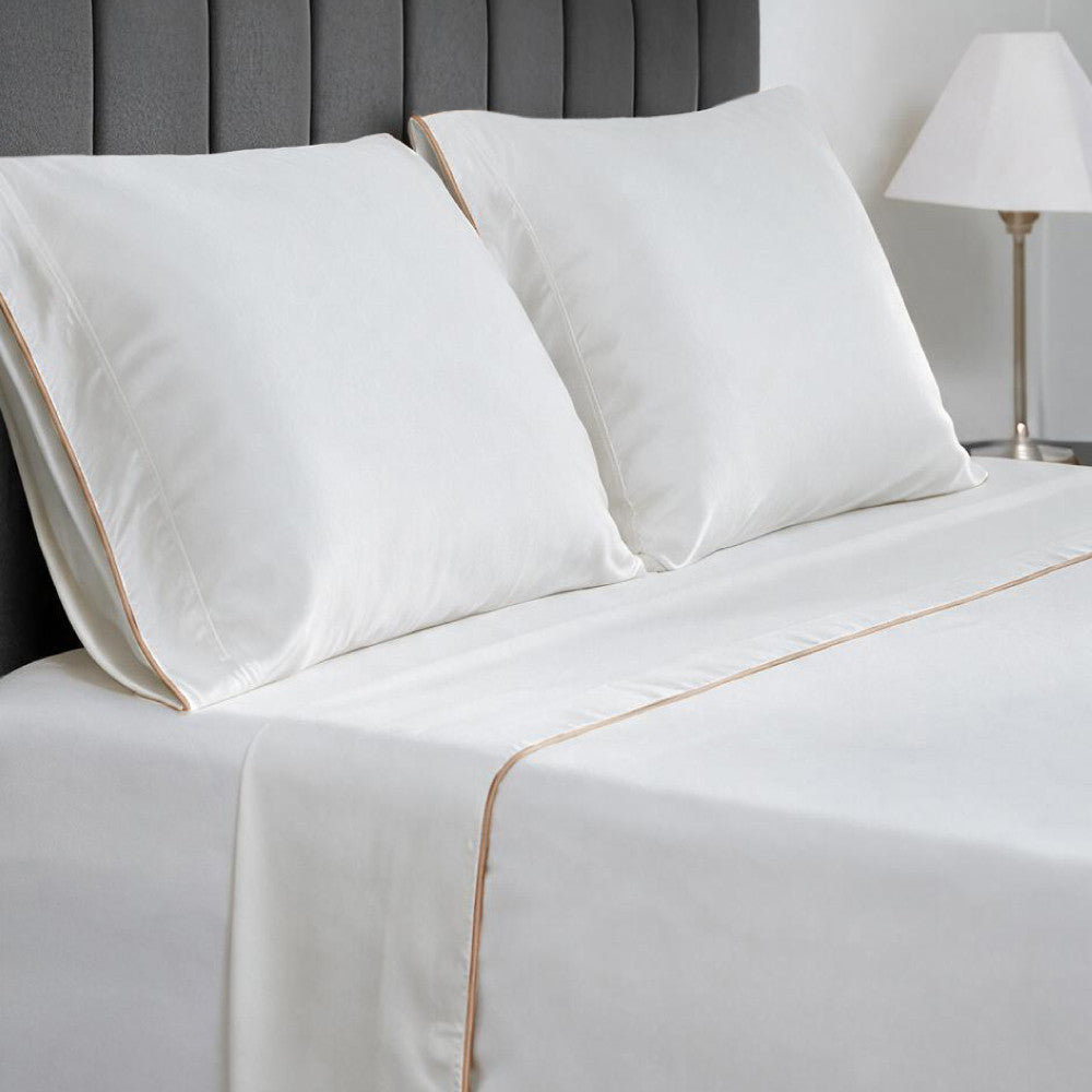 Resort Bamboo Bed Sheets by Cariloha — White/Stone Merrow Edge