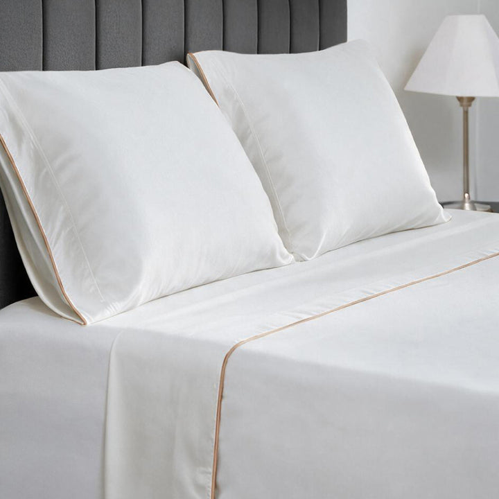 Resort Bamboo Bed Sheets by Cariloha — White/Stone Merrow Edge